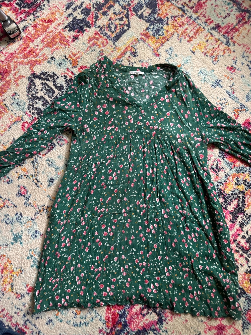JODIFL Green Floral Midi Dress with Pink & White Accents